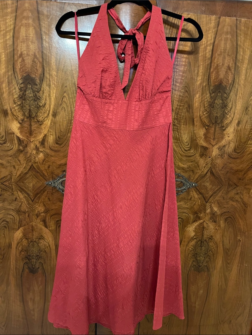 J Crew Dark Coral/ Rust Red Halter Fit and Flair Seersucker Dress Size 4